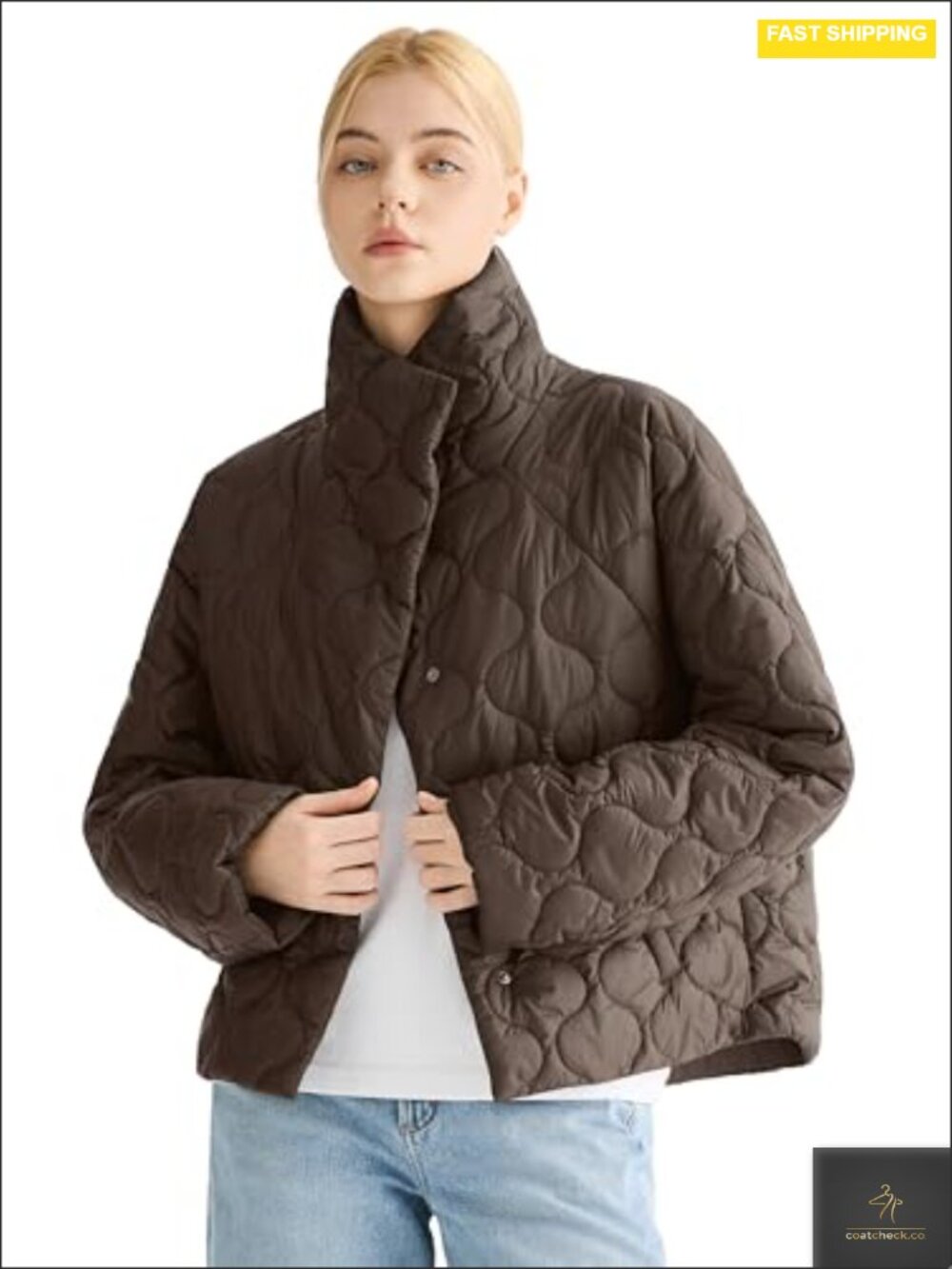 Quilted Oversized Cropped Puffer Jacket Water Repellent Lightweight